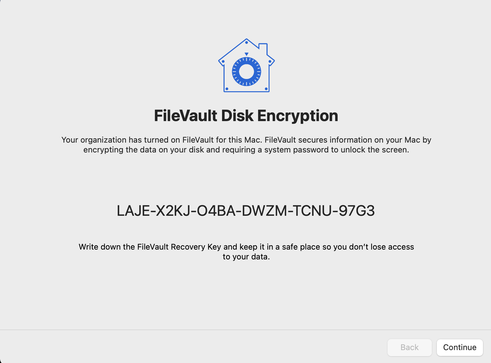 FileVault Recovery Key during Setup Assistant