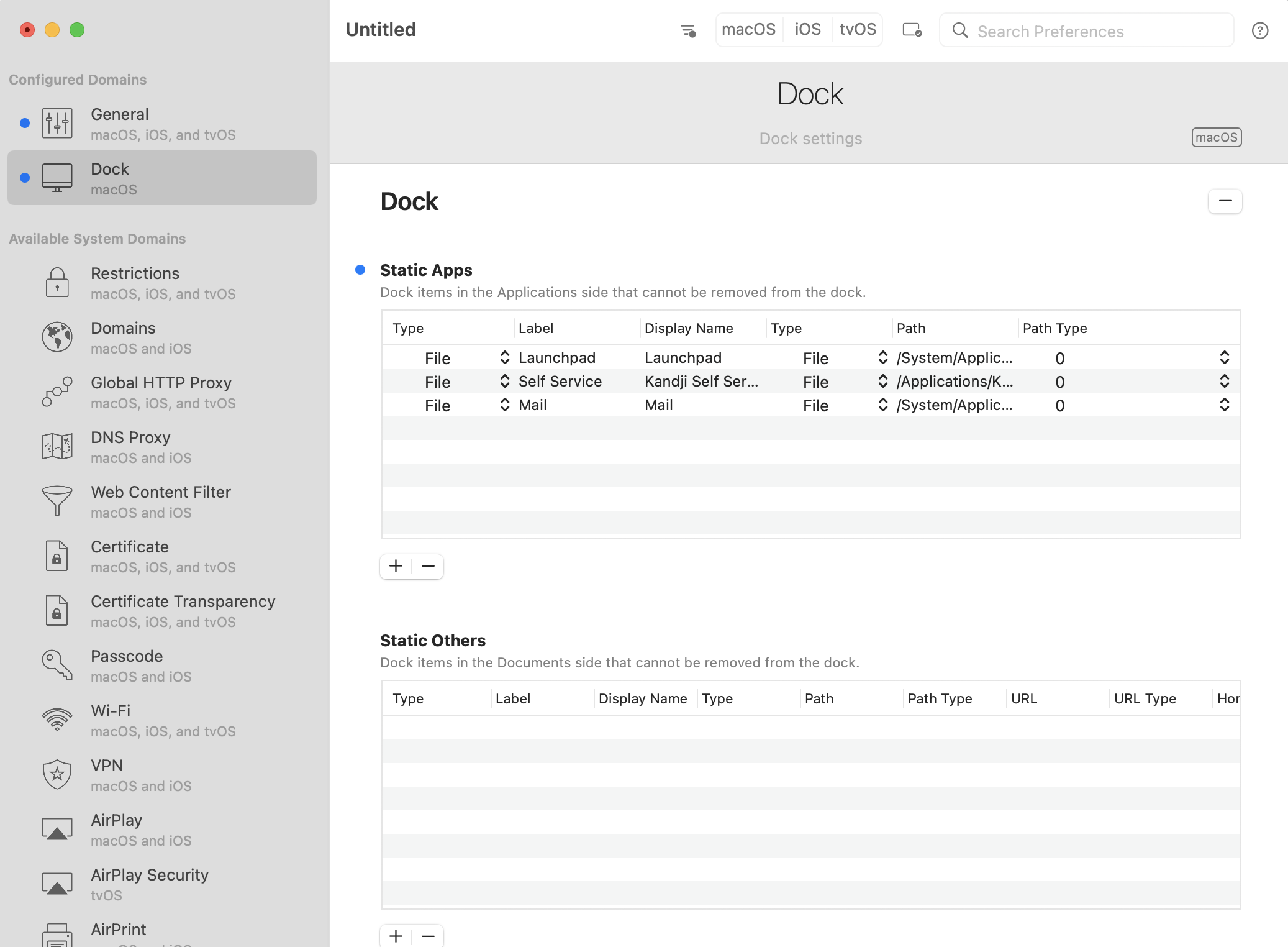 Dock payload configuration options