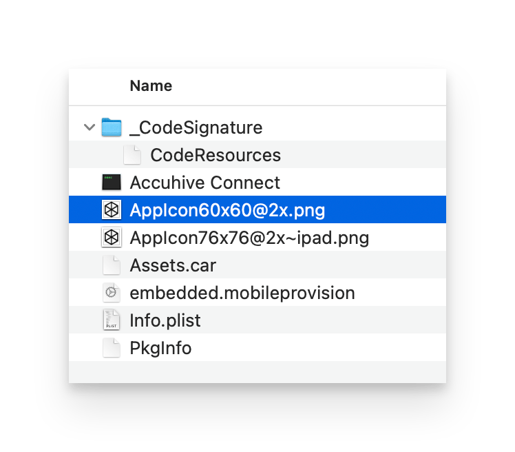 In-House App Library Item showing app icon extracted from CFBundleIconFiles in Info.plist