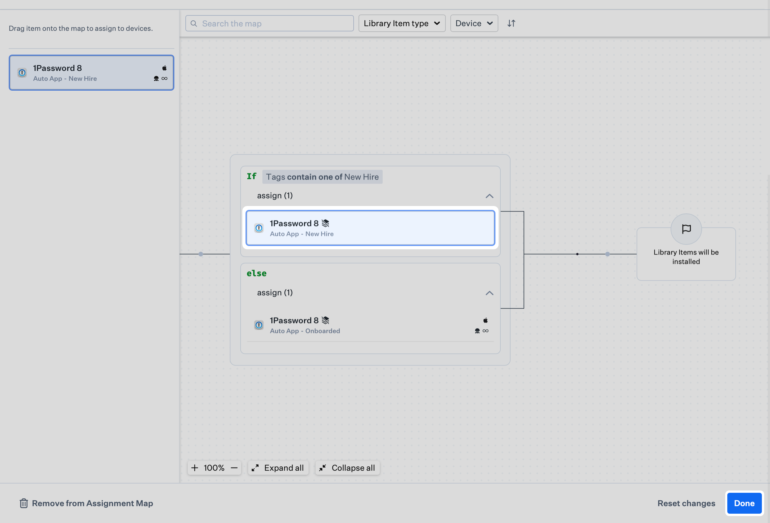 Assignment Map with Done after adding a duplicated Library Item to a block