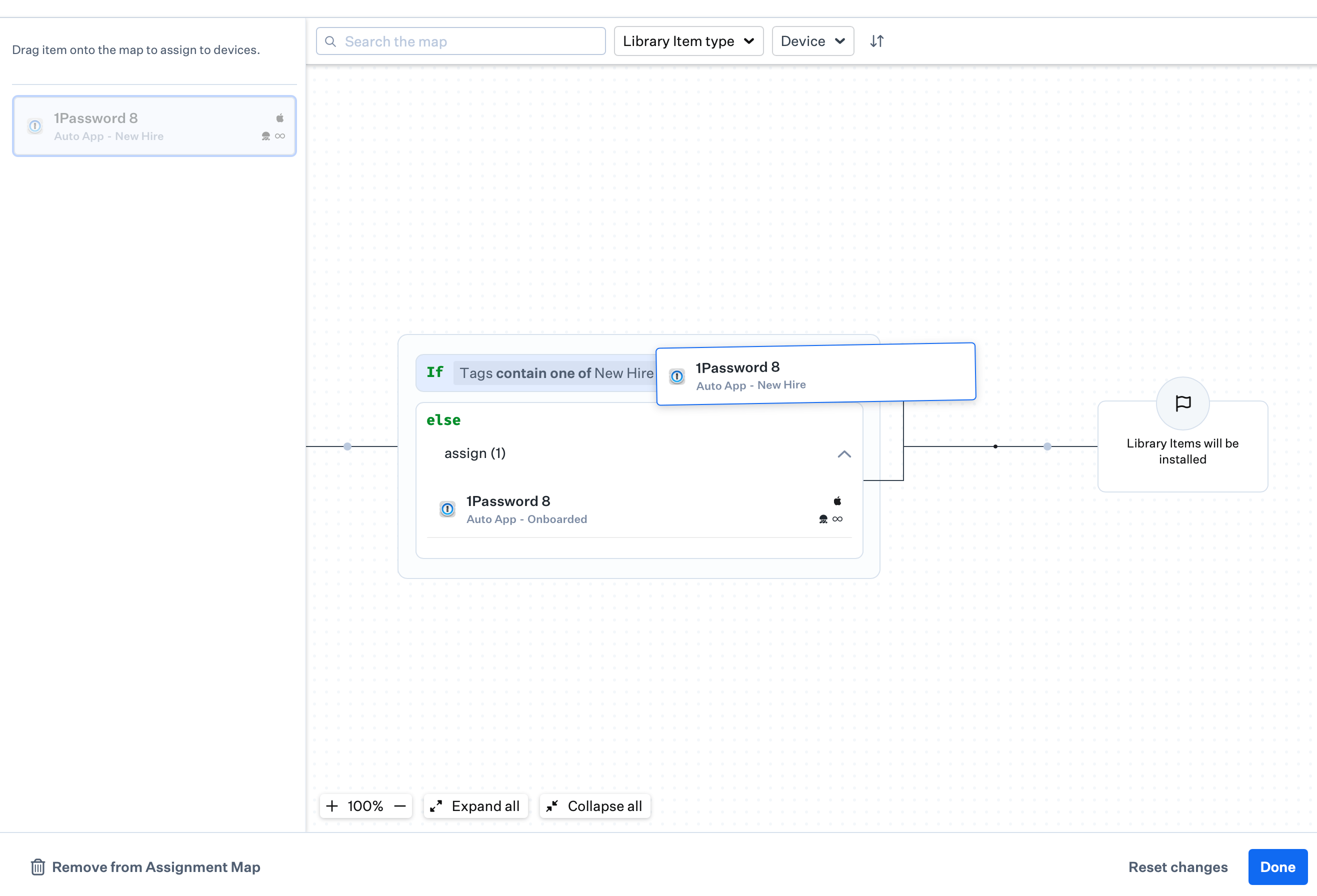 Dragging a duplicated Library Item onto a different block in the Assignment Map