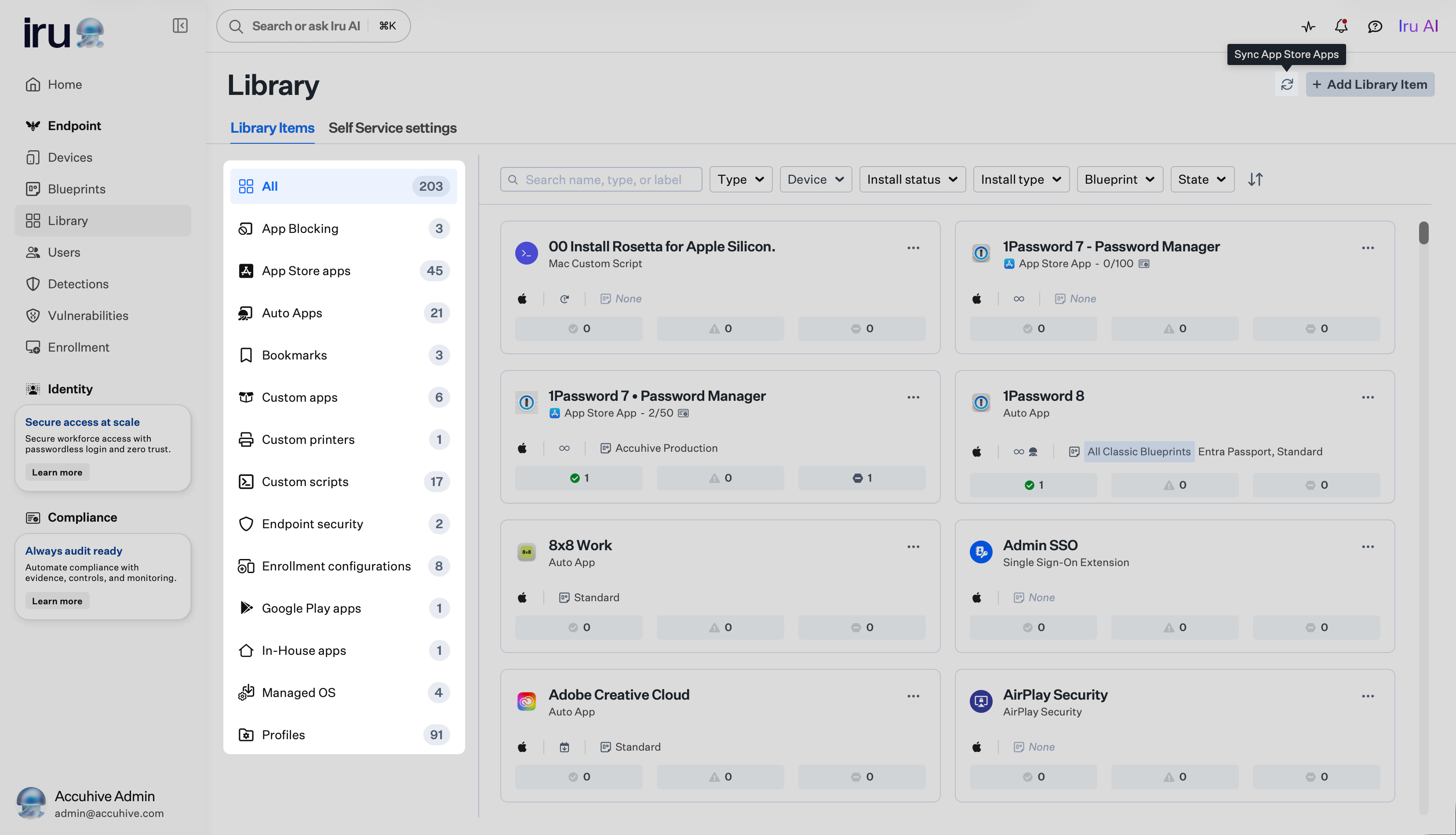 Library with Library Sections sidebar showing All and section names