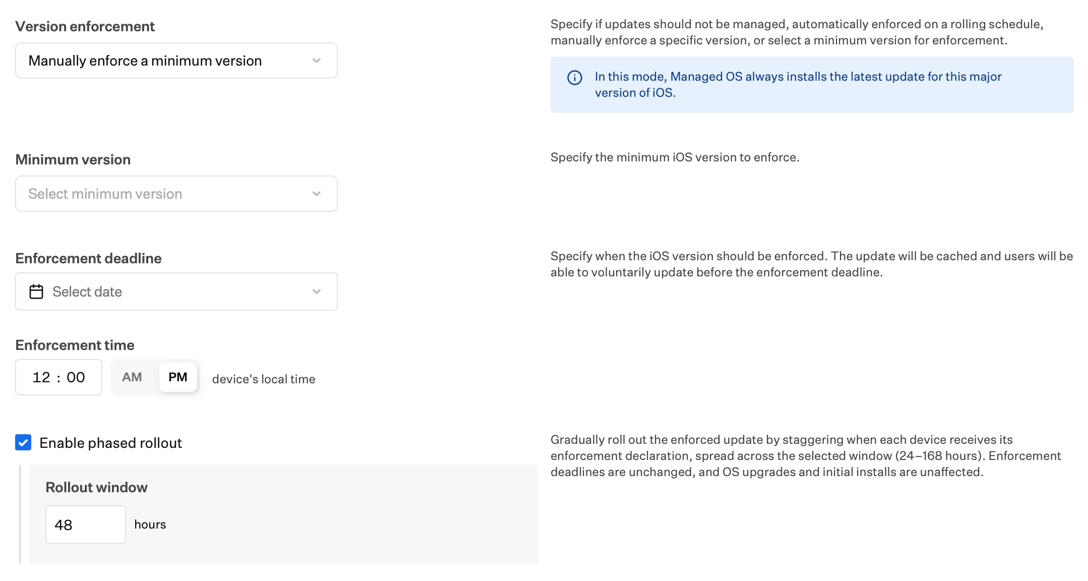Managed OS for iOS, iPadOS, and tvOS Manually enforce a minimum version settings