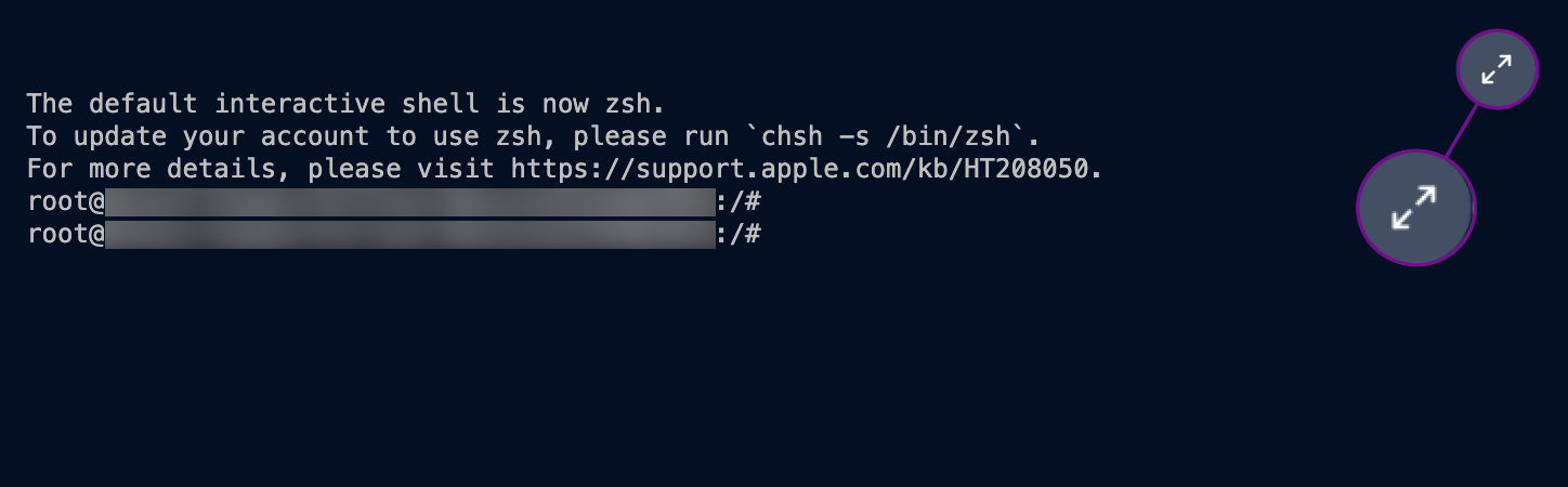 Full screen button at the top right of the Remote shell terminal