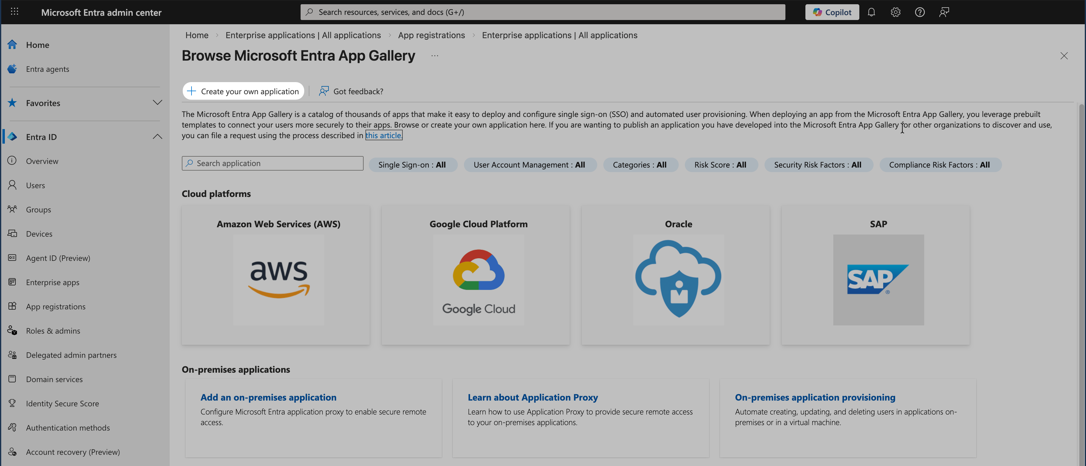 Microsoft Entra ID Browse gallery with Create your own application