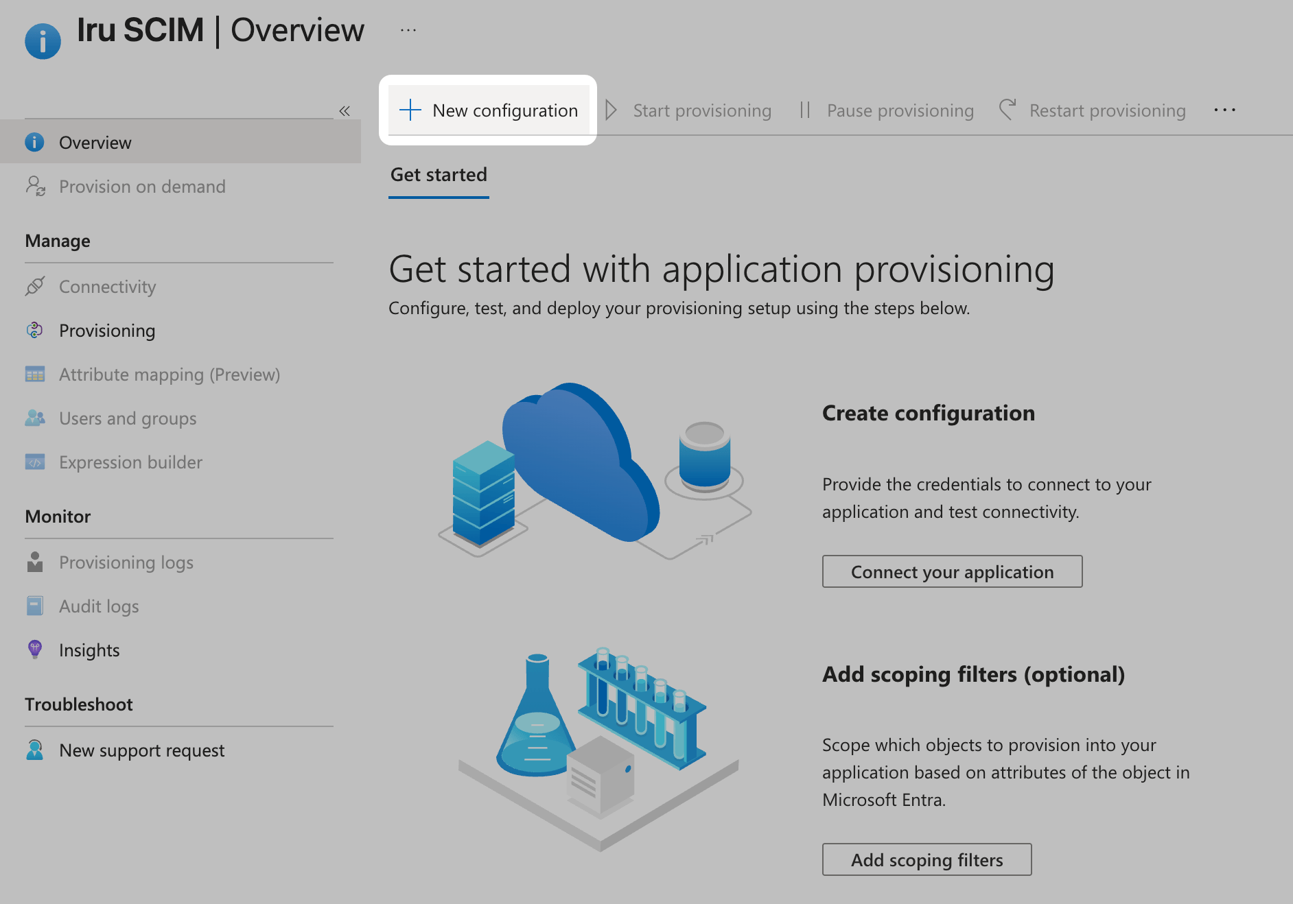 Microsoft Entra ID Provisioning Get started with New configuration button
