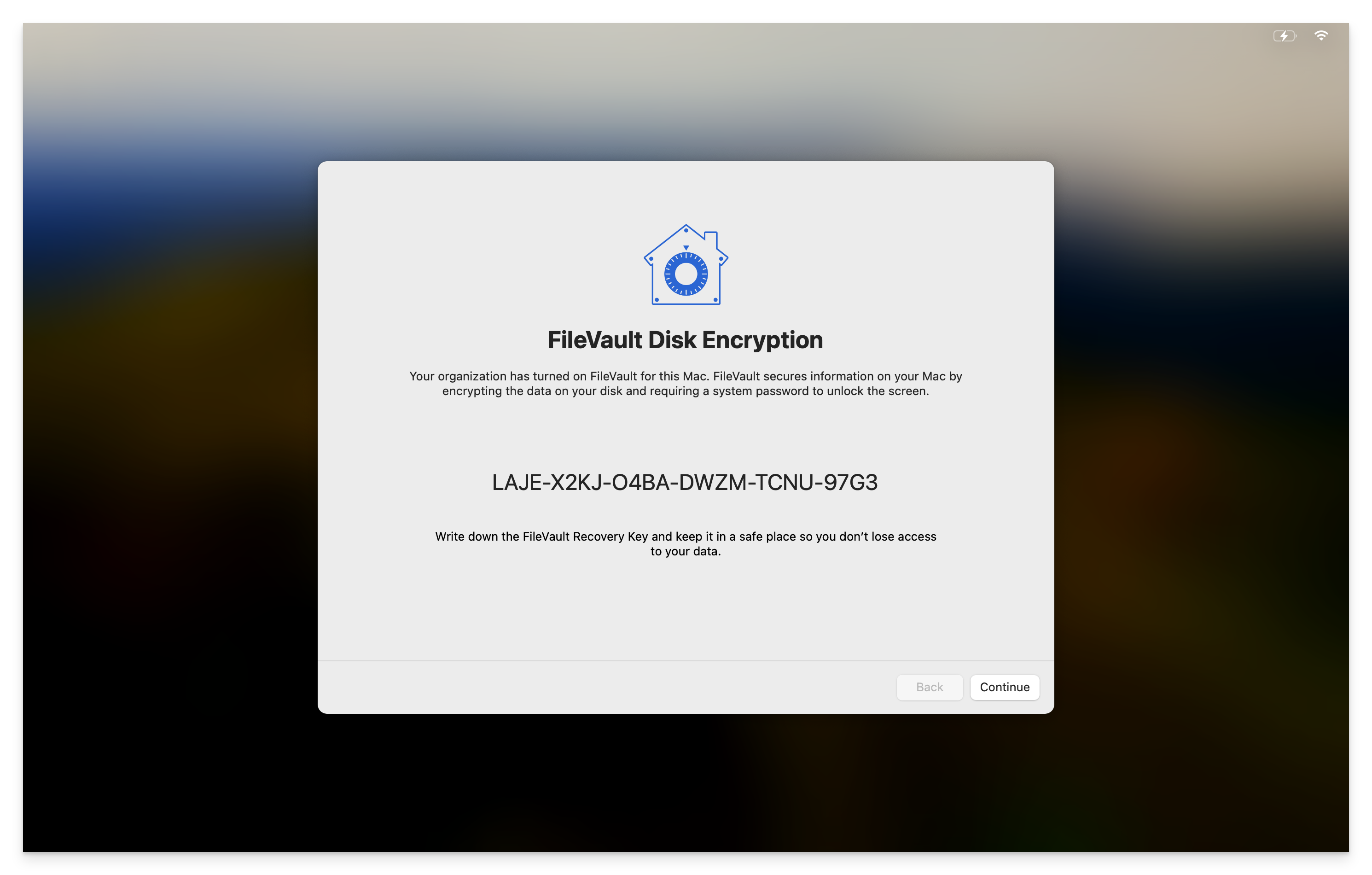 FileVault setup assistant enforcement options