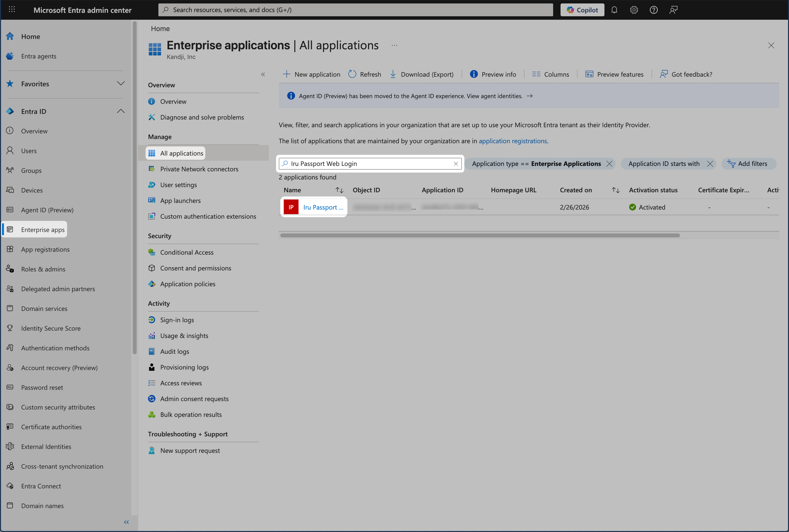 Microsoft Entra ID Enterprise apps for Passport