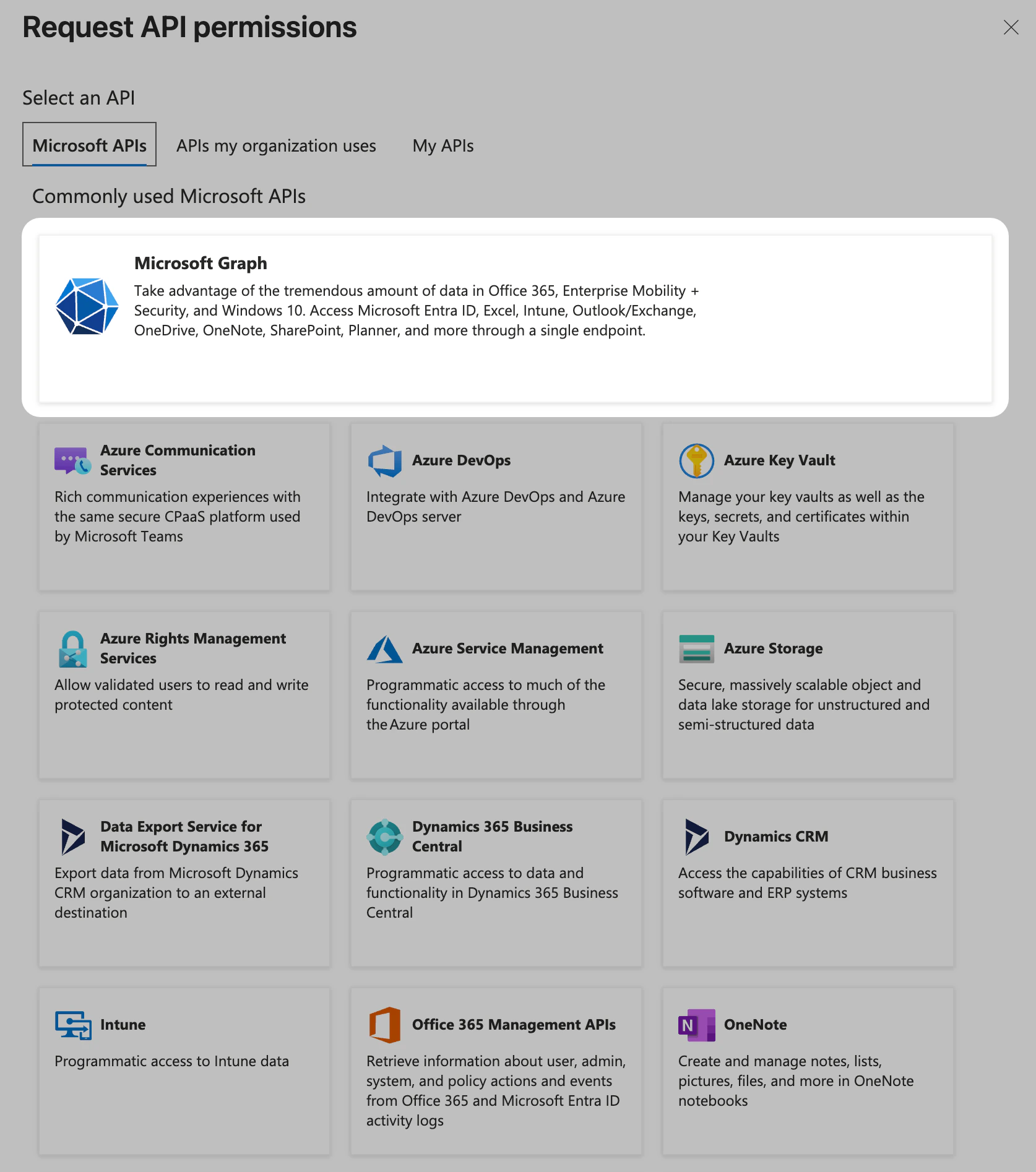 Microsoft Entra ID Request API permissions showing Microsoft Graph for Passport
