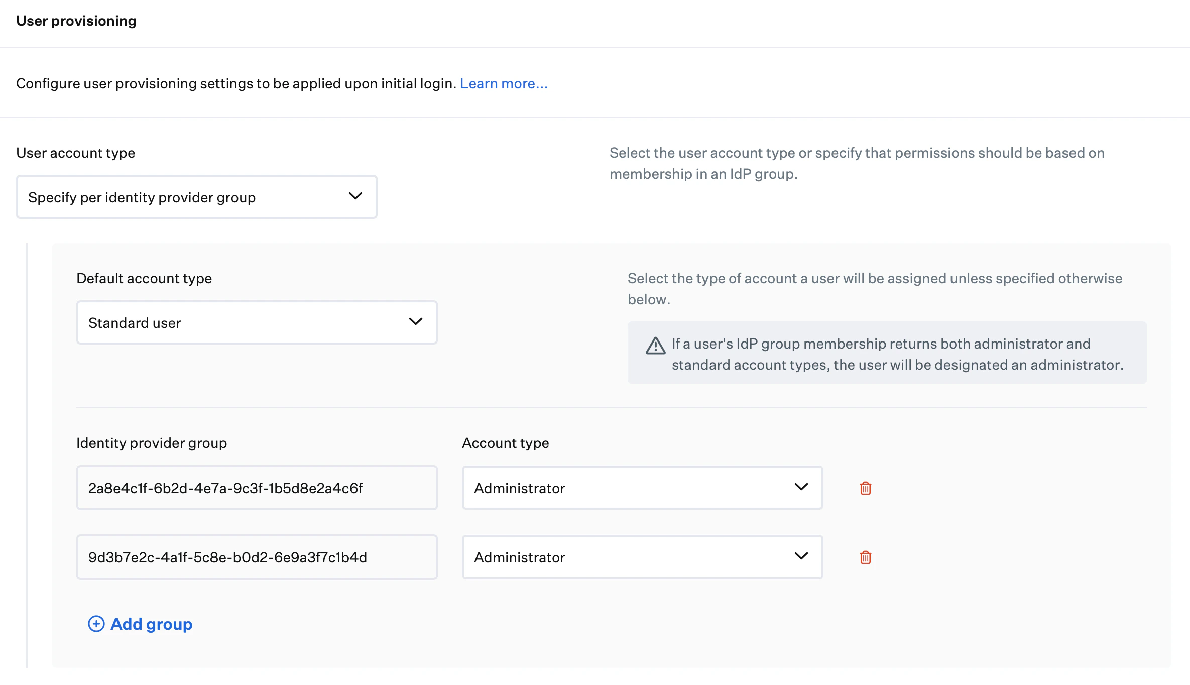 Passport Library Item User Provisioning showing Identity provider group field for Entra ID Object ID