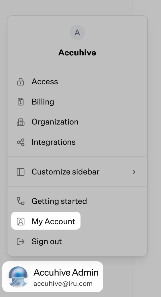 Left navigation with user name and My Account option