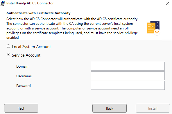 AD CS Connector installation progress screen