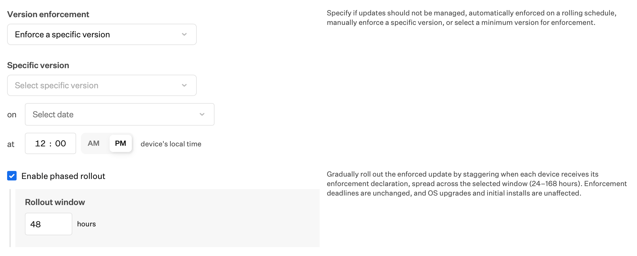Managed OS for iOS, iPadOS, and tvOS Enforce a specific version settings