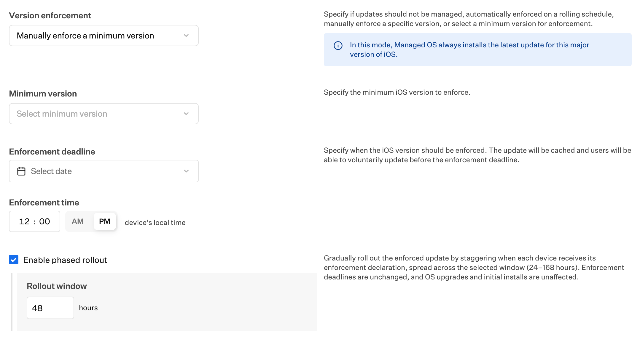Managed OS for iOS, iPadOS, and tvOS Manually enforce a minimum version settings