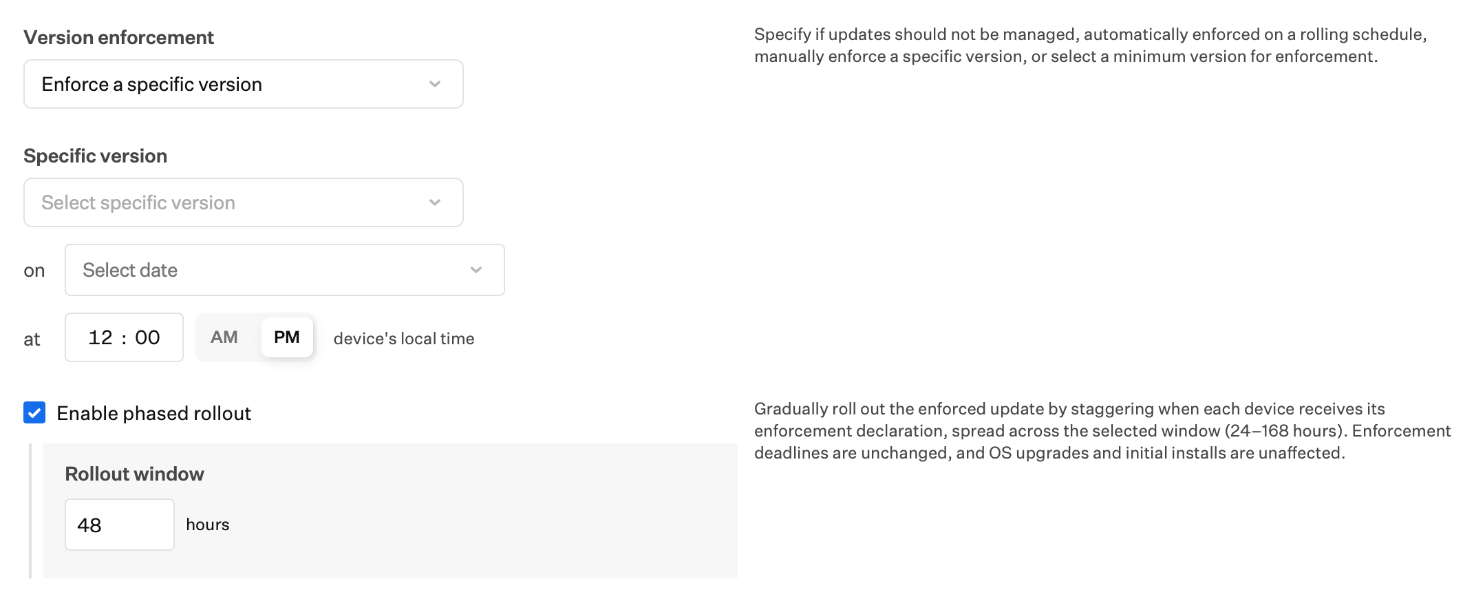 Managed OS for macOS Enforce a specific version settings