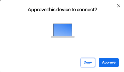 Approve this device to connect dialog with Approve and Deny actions.