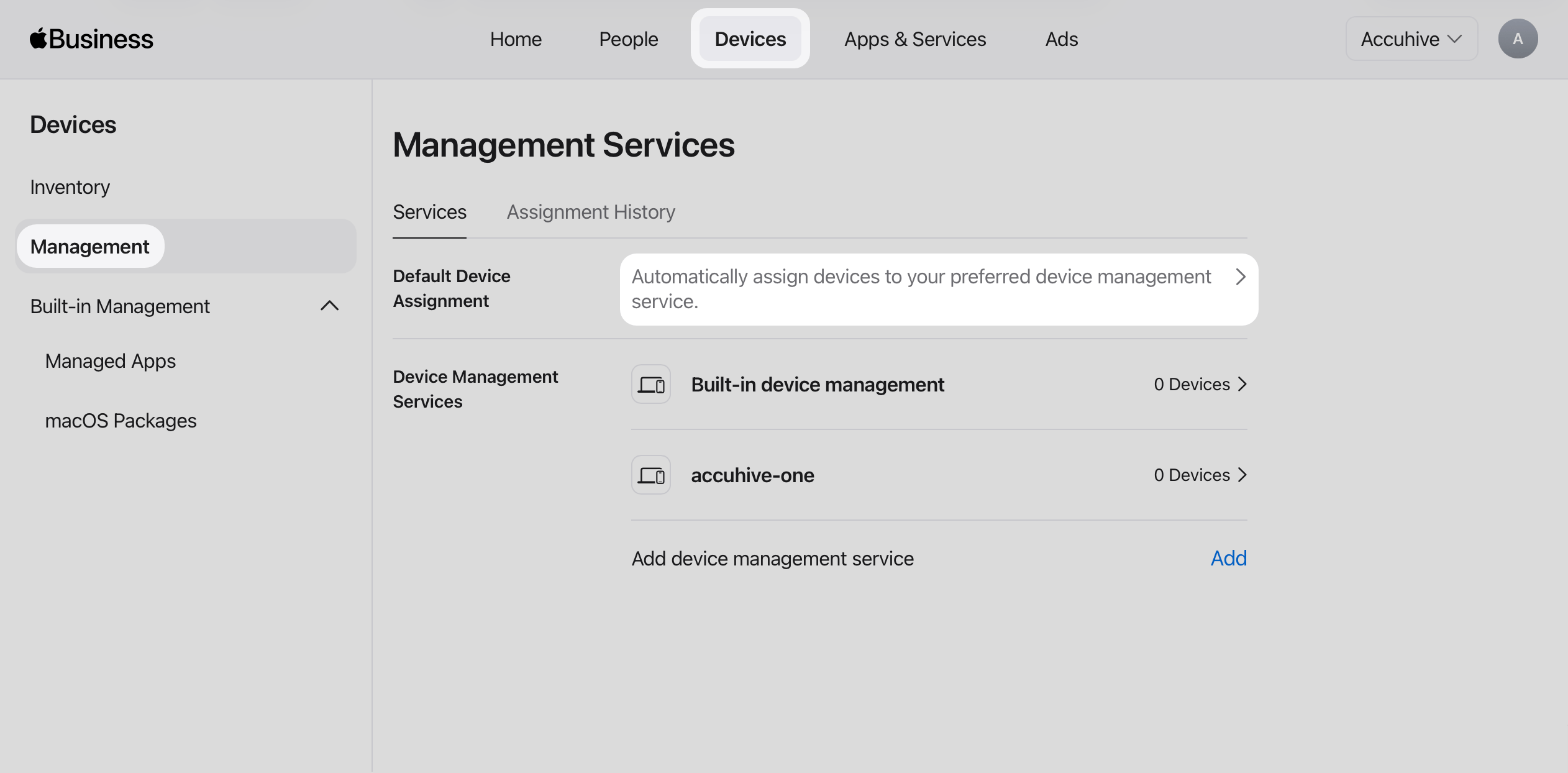 Apple Business or Apple School Manager Management Services with Default Device Assignment