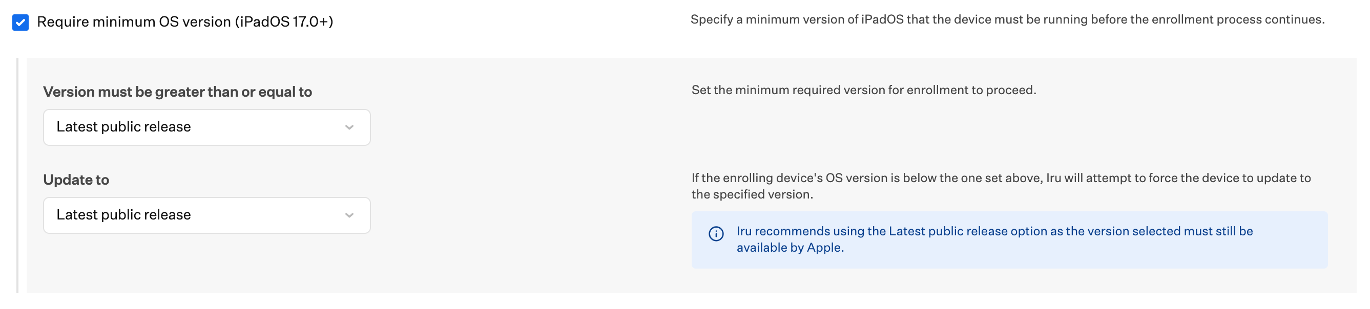 Automated Device Enrollment iPad Require minimum OS version