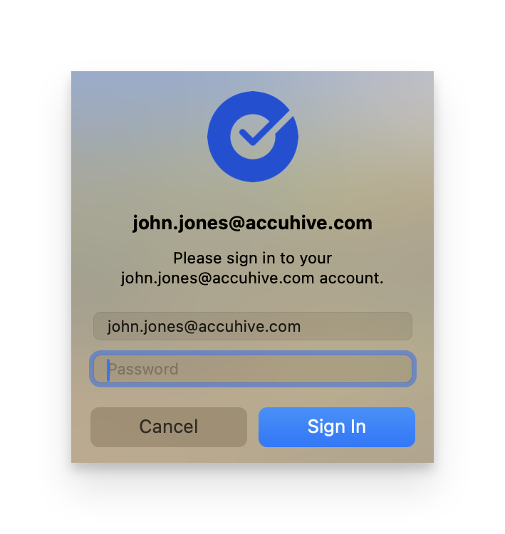 Okta password entry dialog showing the password field and Sign in button for authenticating with Okta credentials