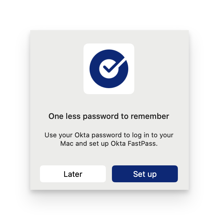 Okta Verify setup popup window showing the Set up button that needs to be clicked to begin the Okta Verify configuration process