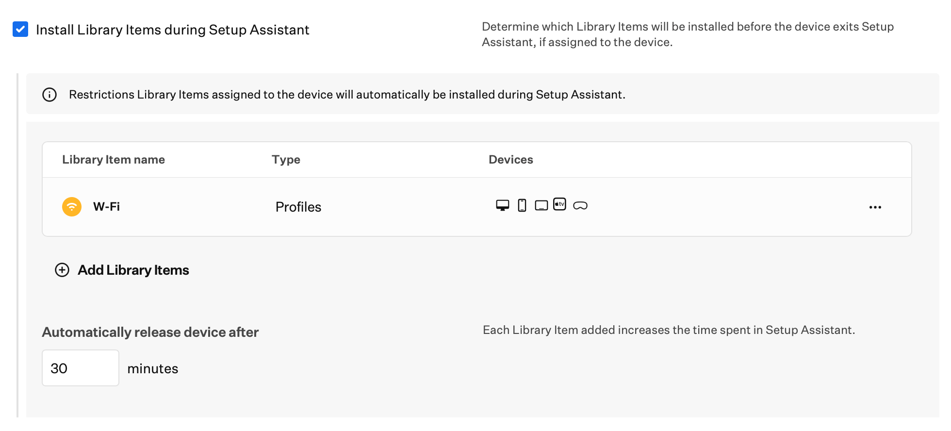 Automated Device Enrollment Apple TV Install Library Items during Setup Assistant