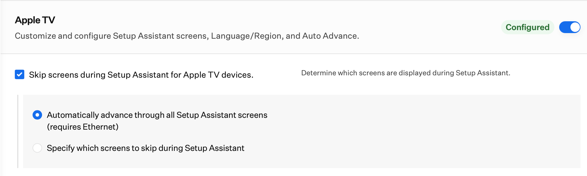 Automated Device Enrollment Apple TV skip Setup Assistant screens