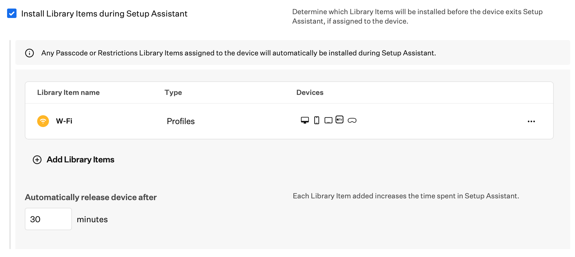 Automated Device Enrollment iPad Install Library Items during Setup Assistant
