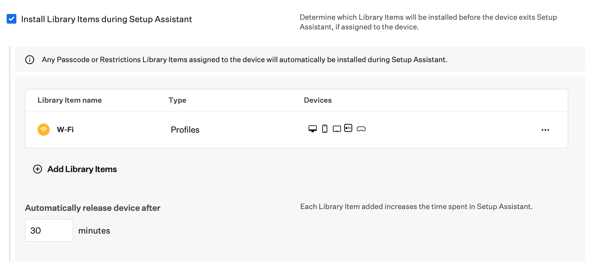 Automated Device Enrollment iPhone Install Library Items during Setup Assistant