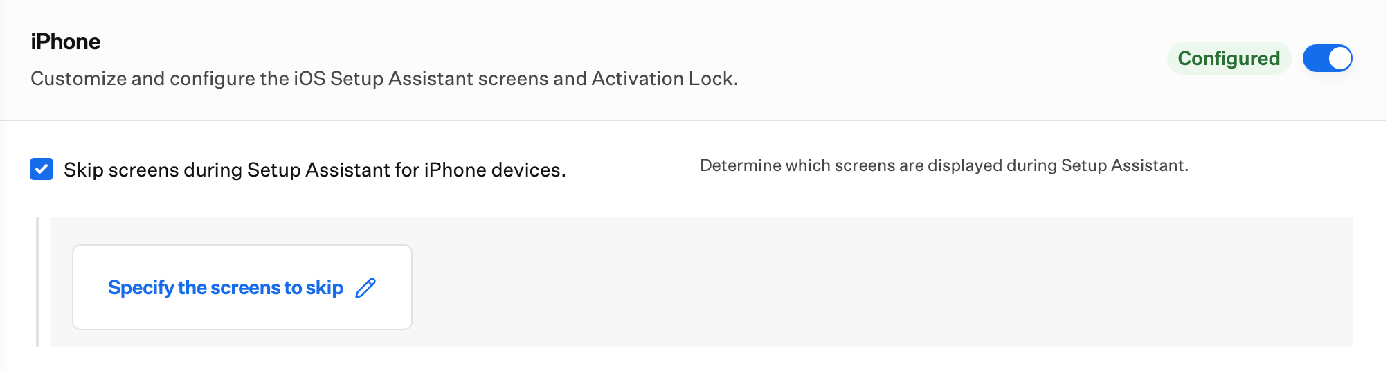 Automated Device Enrollment iPhone skip Setup Assistant screens