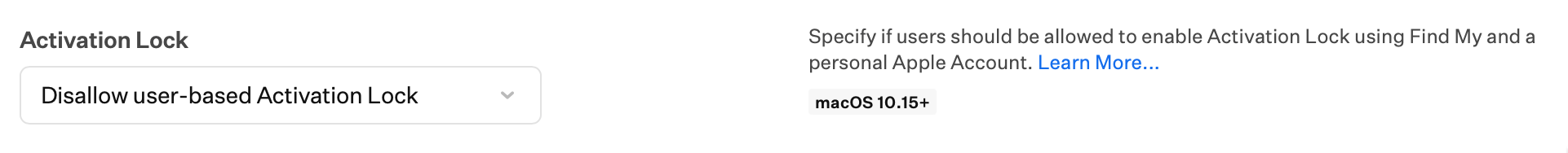 Automated Device Enrollment Mac Activation Lock setting