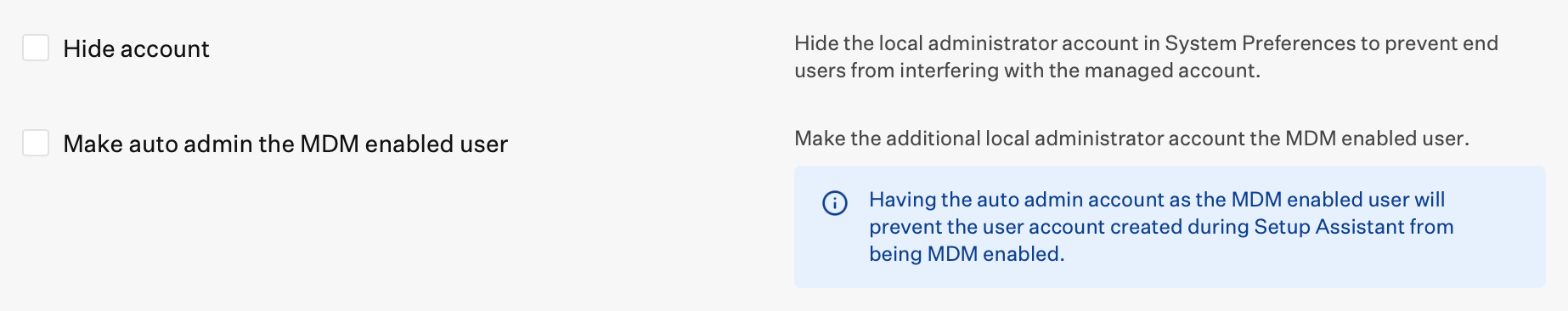 Automated Device Enrollment Mac Hide Account and MDM-enabled user options