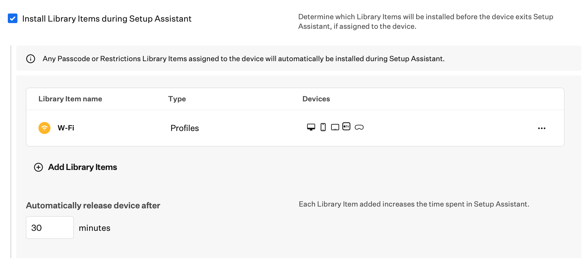 Automated Device Enrollment Vision Install Library Items during Setup Assistant