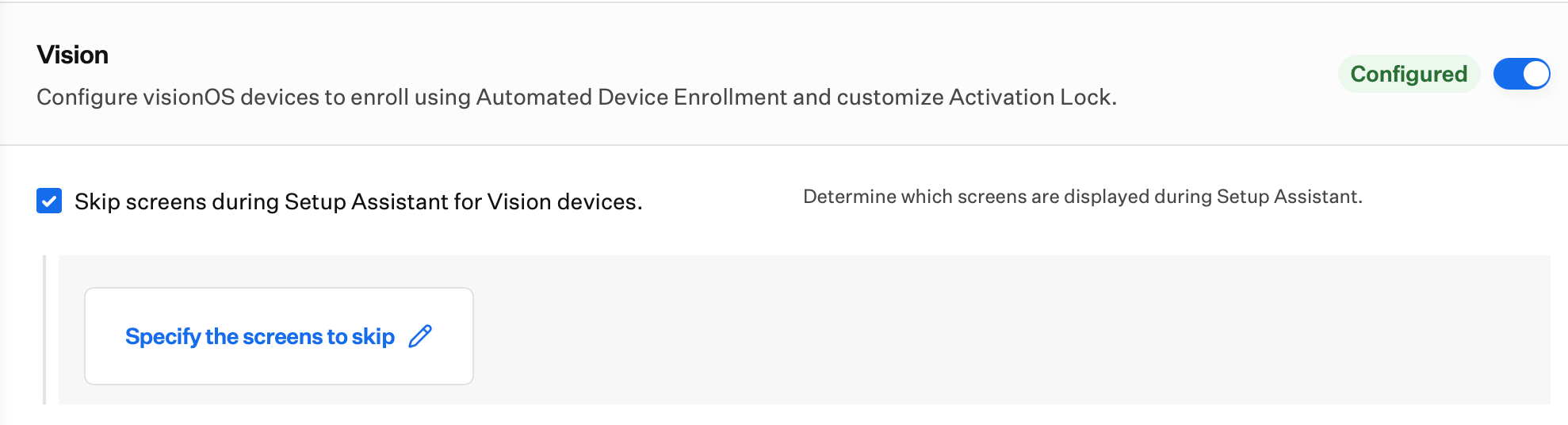 Automated Device Enrollment Vision skip Setup Assistant screens