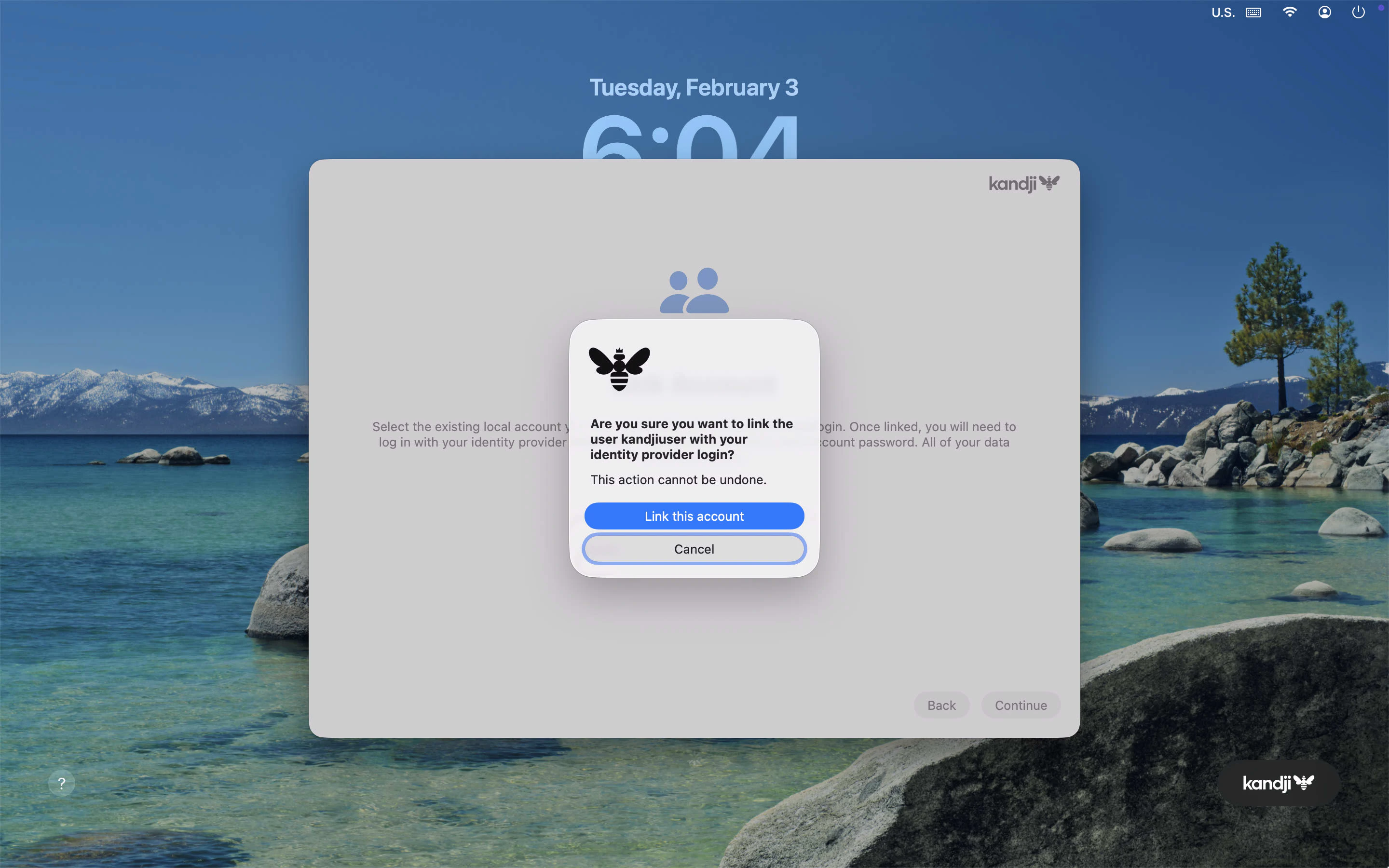 Confirmation dialog: Are you sure you want to link the user with your identity provider login, with Link this account and Cancel buttons