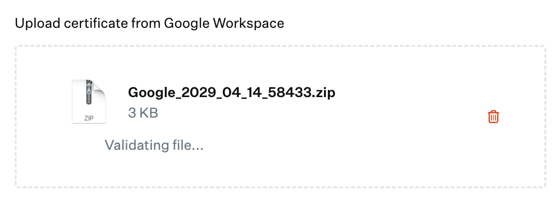 Passport Library Item showing Validating file while the Google Workspace certificate is processed