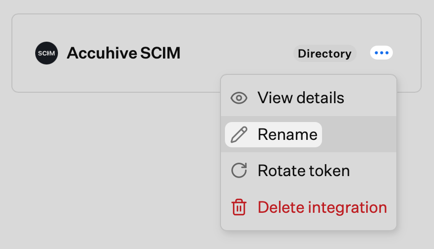SCIM integration ellipsis menu with Rename option