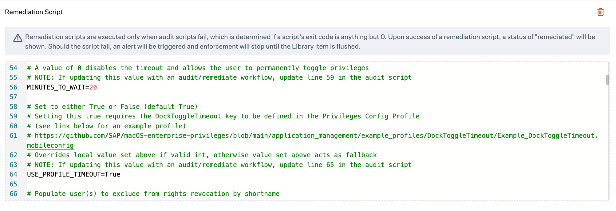 Custom Script remediation script with MINUTES_TO_WAIT and USE_PROFILE_TIMEOUT