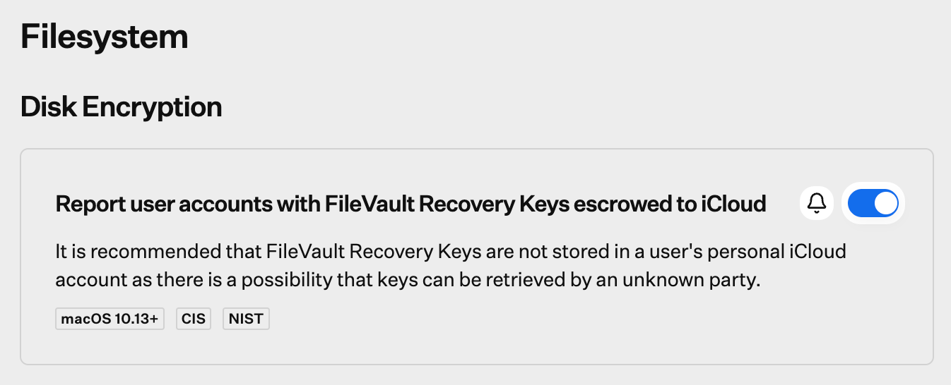 Report user accounts with FileVault Recovery Keys escrowed to iCloud