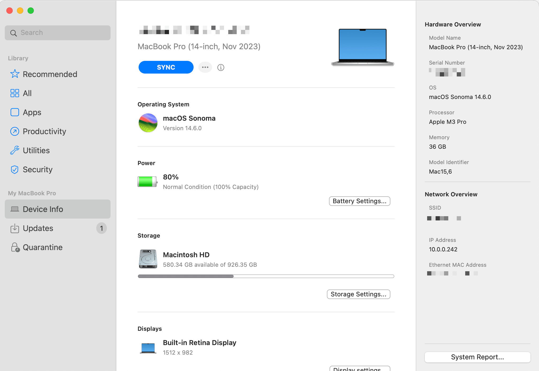 Self Service Device Info with Sync button