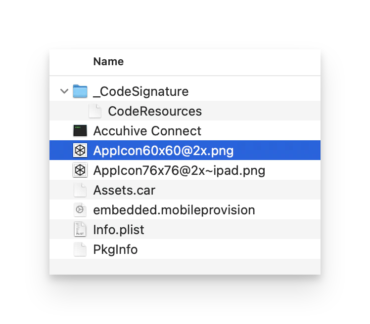 In-House App Library Item showing app icon extracted from CFBundleIconFiles in Info.plist