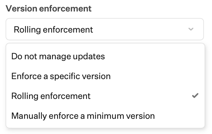 Optionen für die Versionsdurchsetzung von Managed OS für macOS