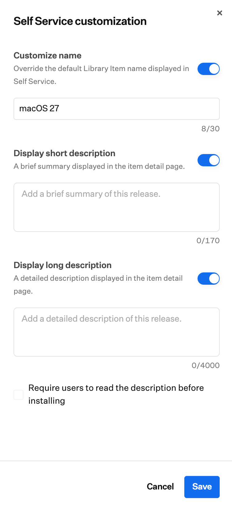 Self Service-Anpassung für Managed OS für macOS