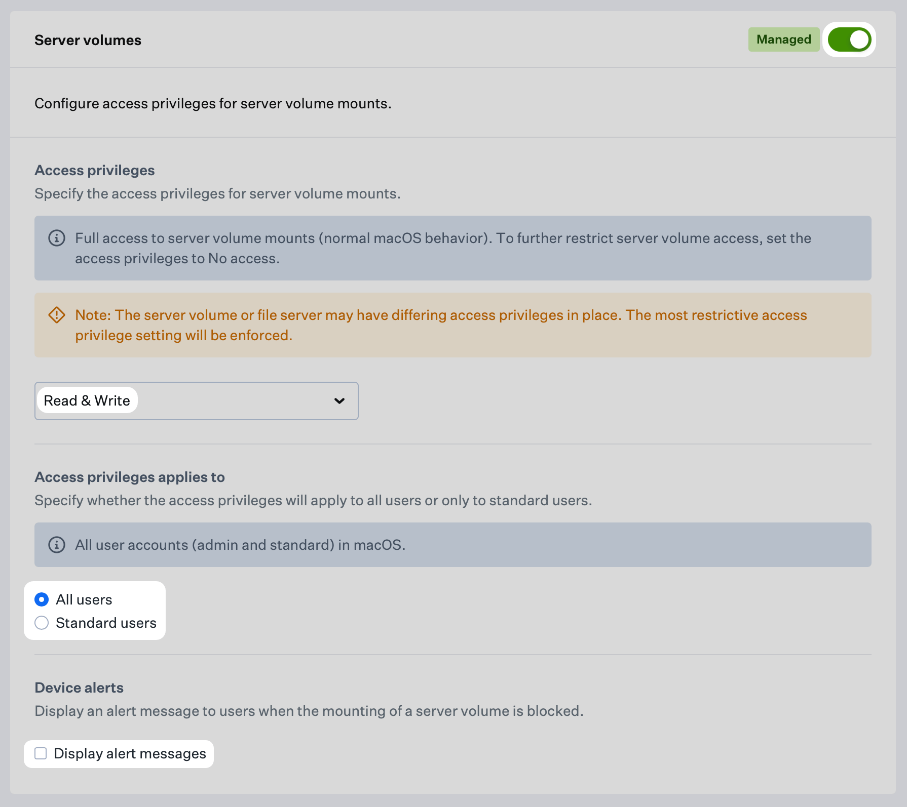 Accessory and Storage Library Item server volumes and Save button