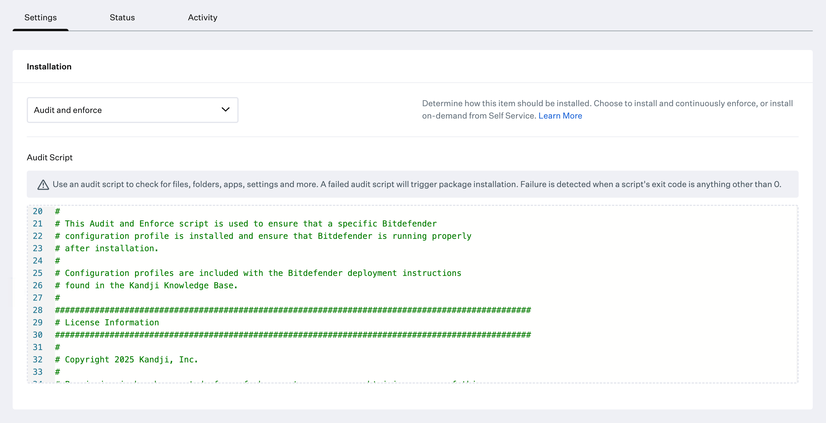 Custom App Audit and enforce script for Bitdefender