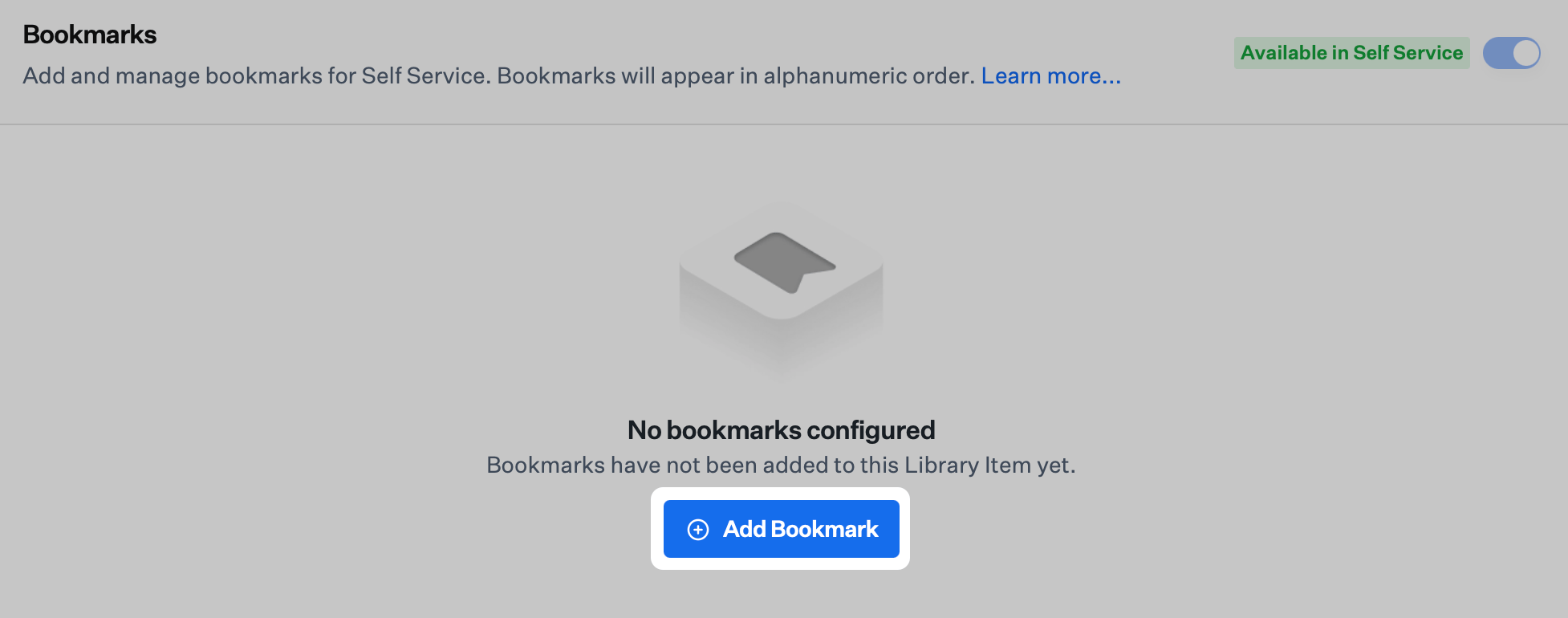 Bookmarks Library Item with Add Bookmark button
