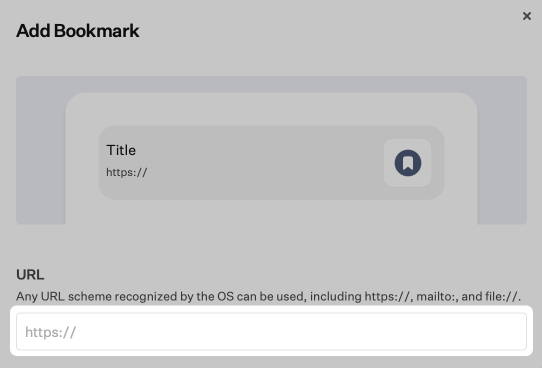 Add Bookmark form showing the URL field