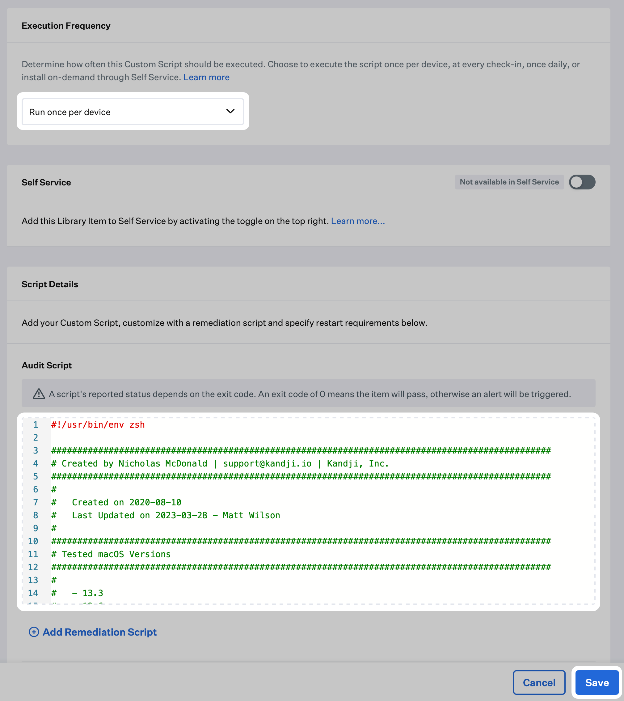 Custom Script Save button to complete Homebrew setup