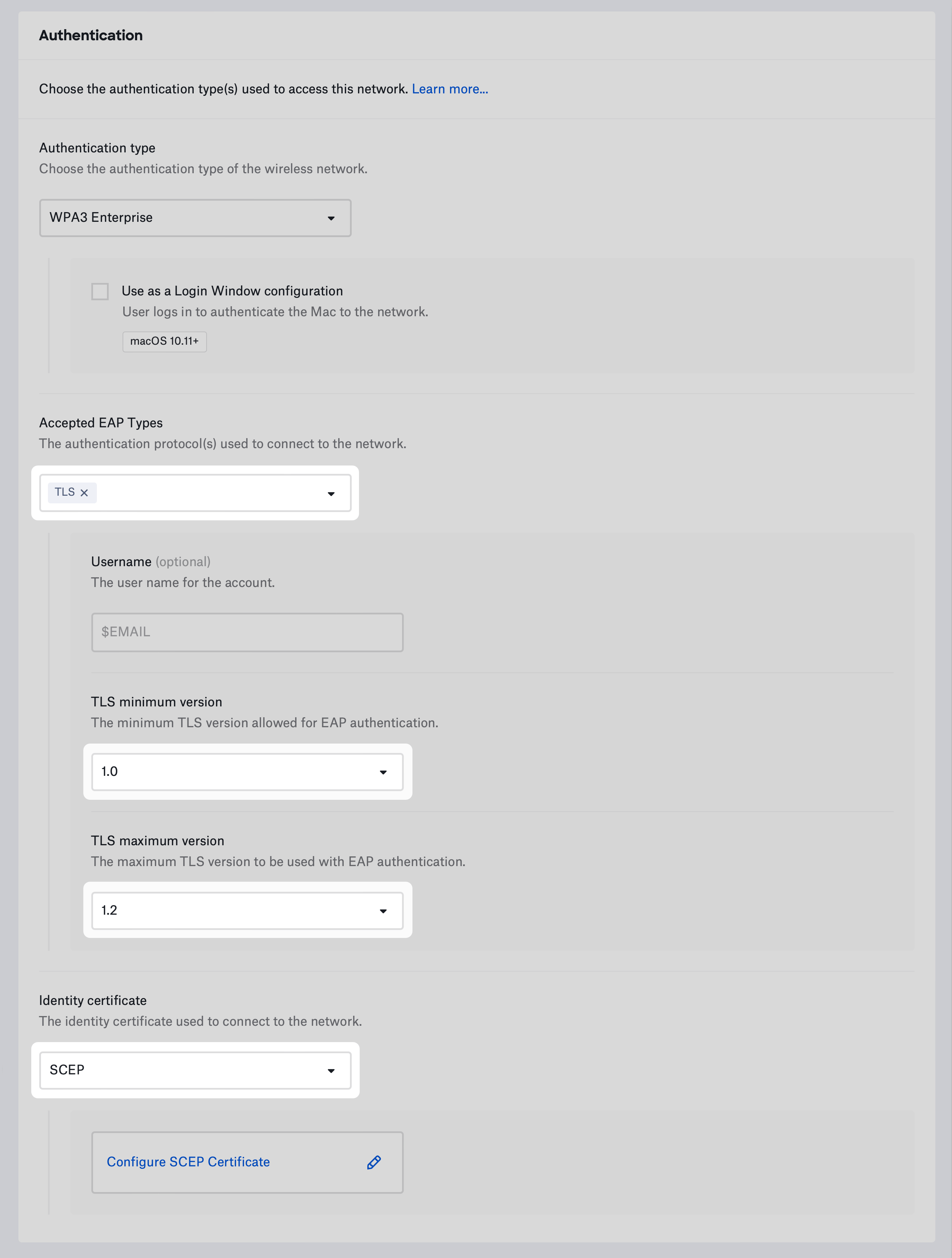 EAP-TLS with SCEP identity certificate