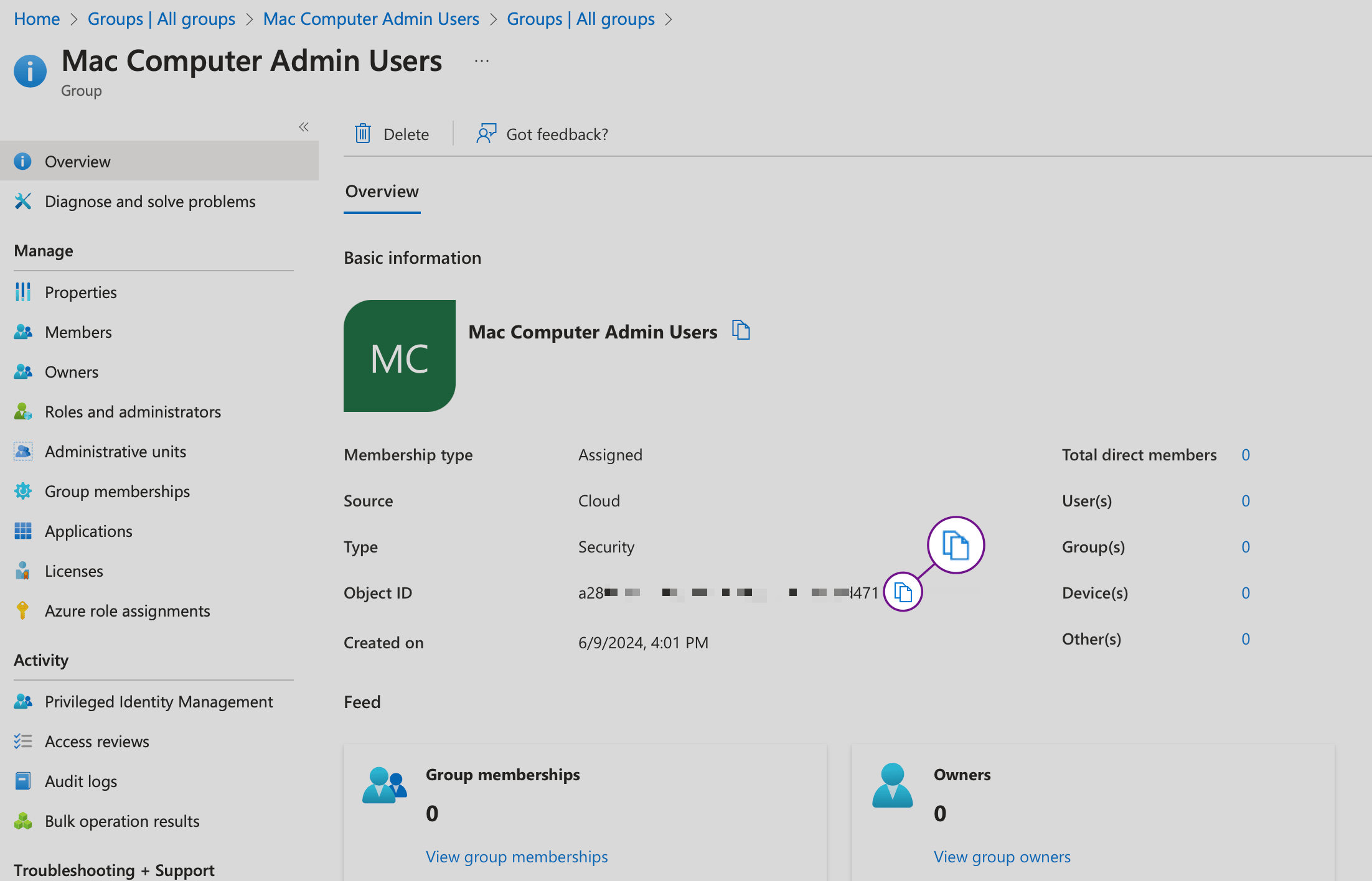 Entra ID group Overview with Object ID