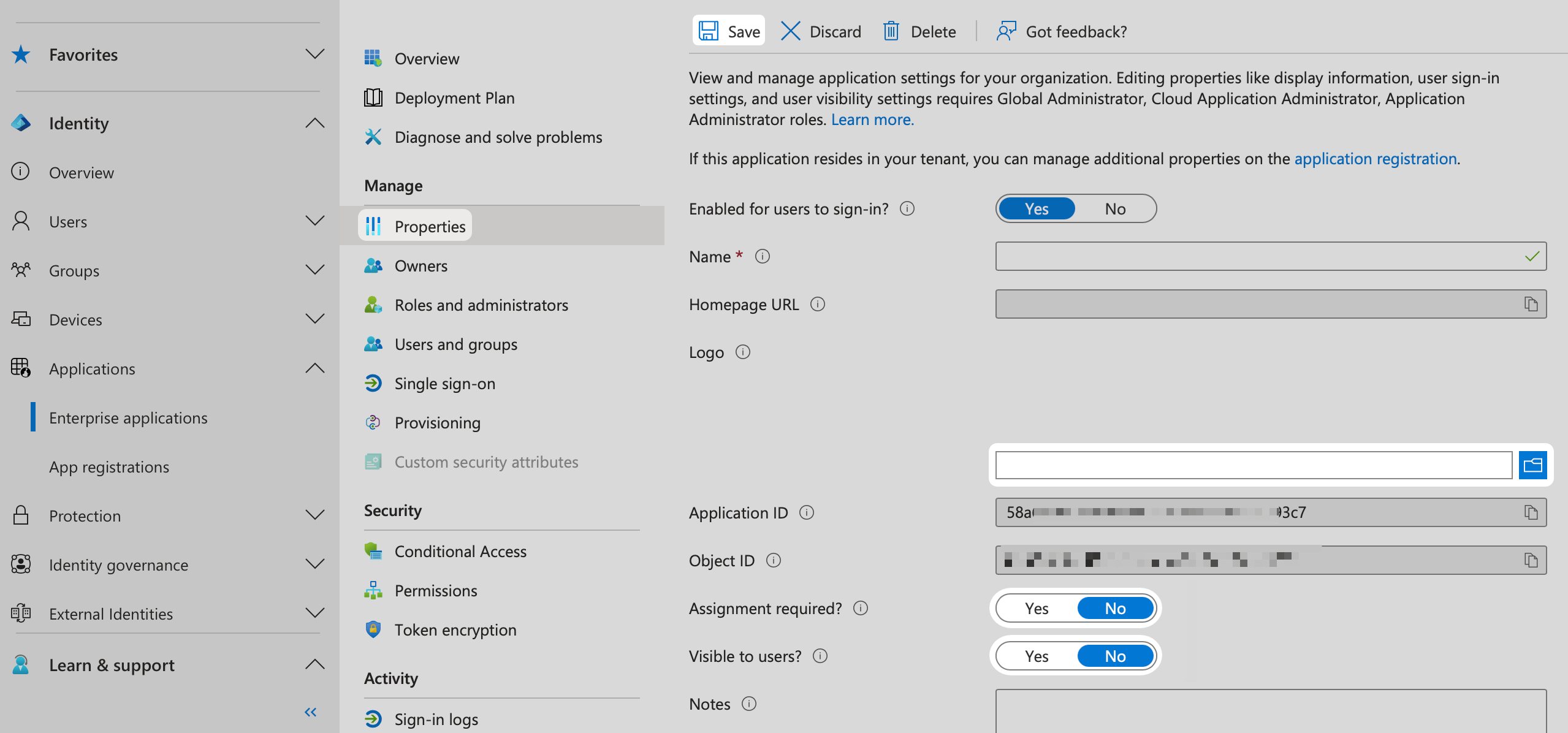 Entra ID Passport Properties with Visible to users set to No
